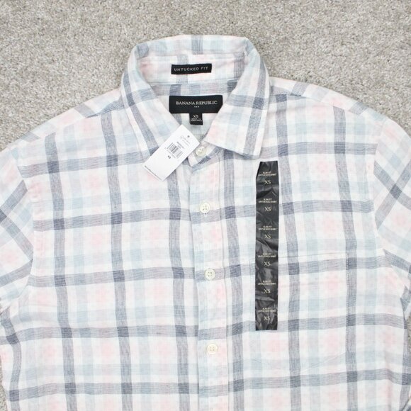 Banana Republic Untucked Shirt NWT Mens XS White/Pink/Blue Slim Fit L/S Cotton - Picture 4 of 15